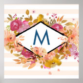 Oranje en roze Floral Bouquet Monogram Poster (Voorkant)