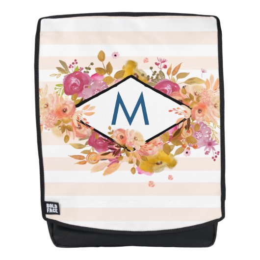 Oranje en roze Floral Bouquet Monogram Rugtassen (Voorkant)