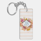 Oranje en roze Floral Bouquet Monogram Sleutelhanger (Voorkant Links)