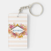 Oranje en roze Floral Bouquet Monogram Sleutelhanger (achterkant)