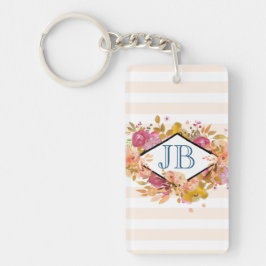 Oranje en roze Floral Bouquet Monogram Sleutelhanger