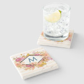 Oranje en roze Floral Bouquet Monogram Stenen Onderzetter (Zijkant)