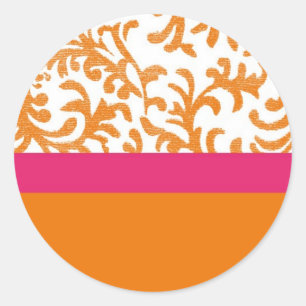 Oranje en roze Floral Patroon Ronde Sticker
