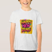 Oranje en roze Gelukkig Nieuwjaar 2025 Tri-Blend Shirt (Voorkant)