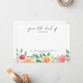 Oranje en roze, gepersonaliseerde scripts notitiekaartje (Voorkant / Achterkant in situ)