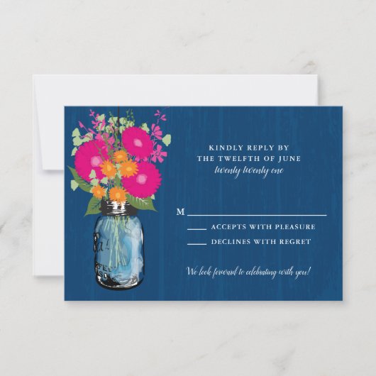 Oranje en roze Gerber Daisies Mason Jar RSVP Invi Kaart (Voorkant)