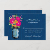 Oranje en roze Gerber Daisies Mason Jar RSVP Invi Kaart (Voorkant / Achterkant)