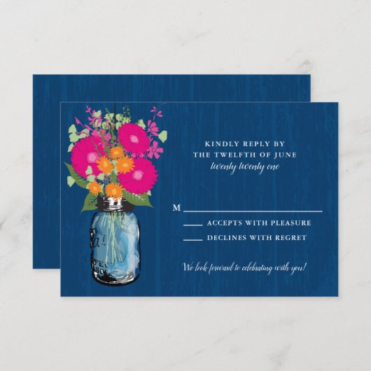 Oranje en roze Gerber Daisies Mason Jar RSVP Invi Kaart (Voorkant / Achterkant)