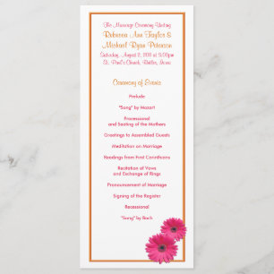 Oranje en roze Gerbera Daisy Wedding Program Programmakaart