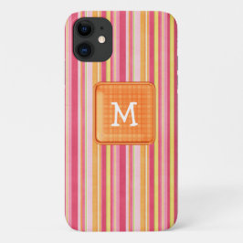 Oranje en roze gestreept monogram Case-Mate iPhone case