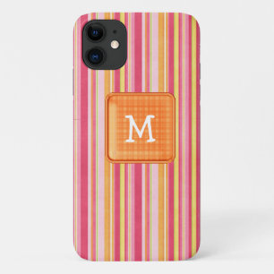 Oranje en roze gestreept monogram Case-Mate iPhone case