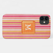 Oranje en roze gestreept monogram Case-Mate iPhone case (Achterkant (horizontaal))
