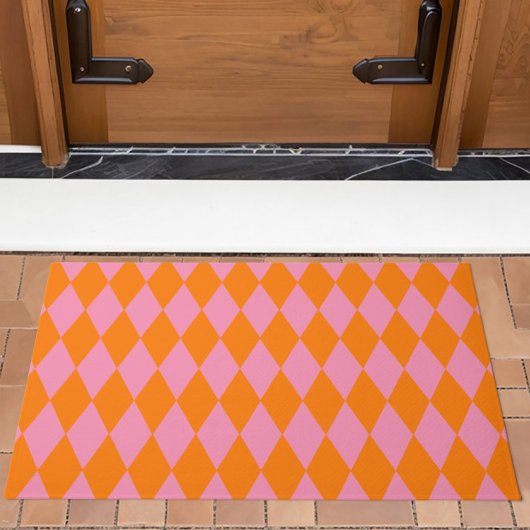 Oranje en roze harlekijn geruit ontwerp  deurmat