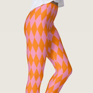 Oranje en roze harlekijn geruit ontwerp leggings