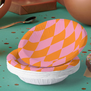 Oranje en Roze Harlekijn Geruite Ontwerp Papieren Kommen
