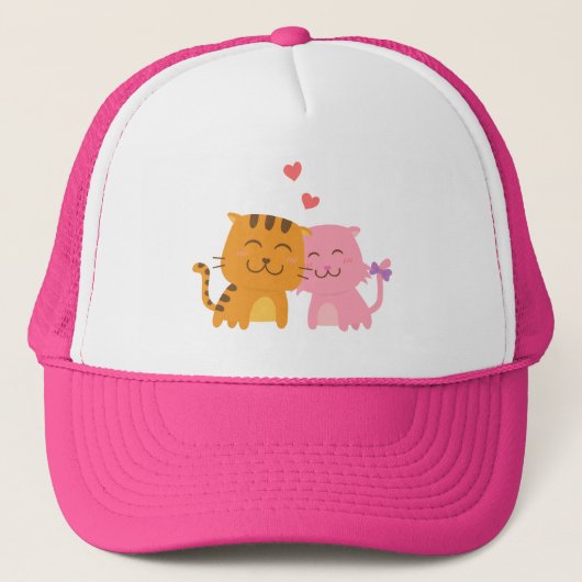 Oranje en roze kat in liefde trucker pet (Voorkant)