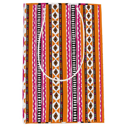 Oranje en roze Kente African Pattern Medium Cadeauzakje (Voorkant)