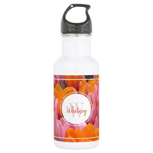 Oranje en roze lentes monogram water flesje waterfles  (Voorkant)