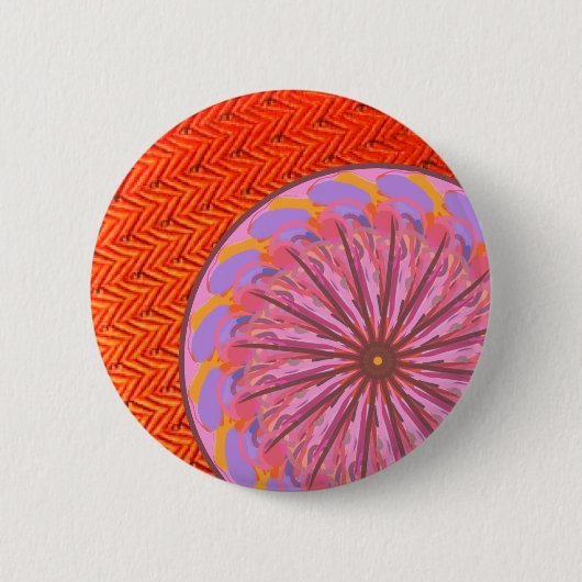 Oranje en Roze Mandala Button Pin (Voorkant)