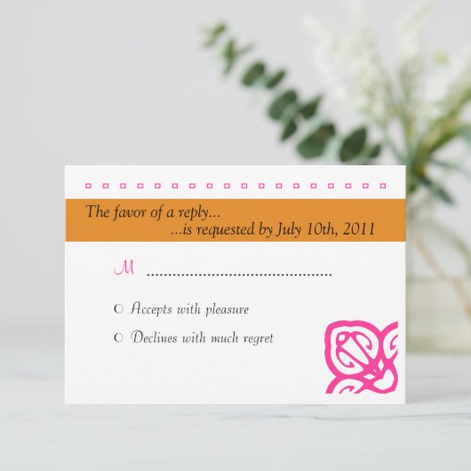 Oranje en roze ornamental Weddenschap RSVP (Staand voorkant)