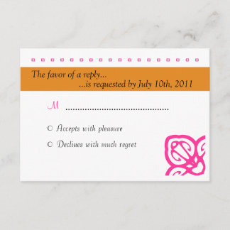 Oranje en roze ornamental Weddenschap RSVP Kaartje