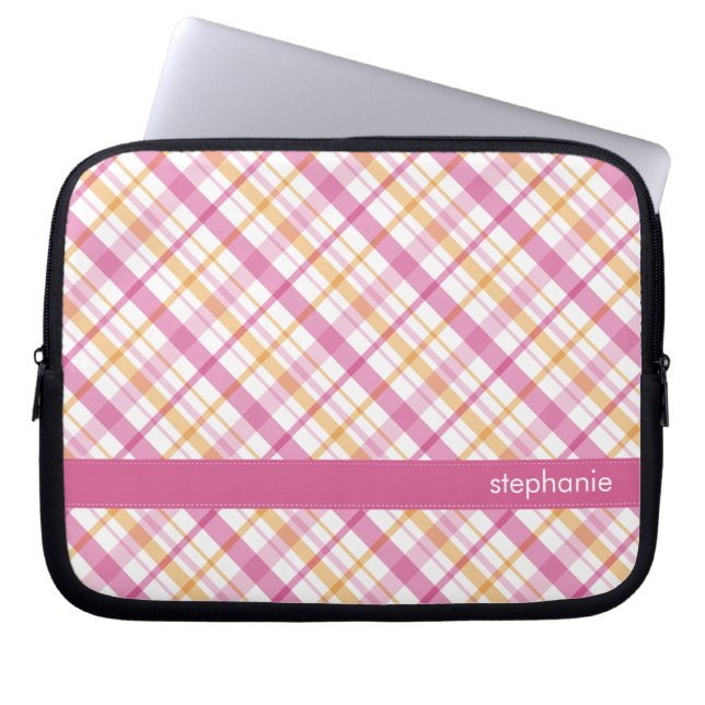 Oranje en roze patroon laptop sleeve (Voorkant)