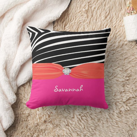 Oranje en roze personaliseer stijlvolle Zebra pilo Kussen (Deken)