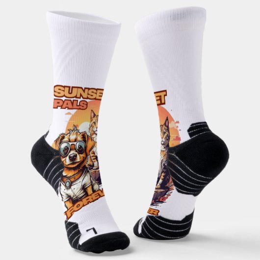 Oranje en Roze Pet Cartoon Scene Sokken (Gebogen)