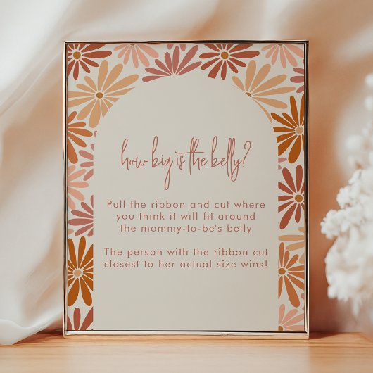 Oranje en roze Retro Bloemen Hoe groot is de buik Poster