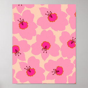 Oranje en roze Retro Bloemen Poster