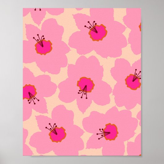 Oranje en roze Retro Bloemen Poster (Voorkant)