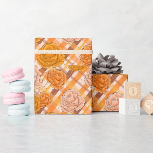 Oranje en roze rozen cadeaupapier (Baby Shower)