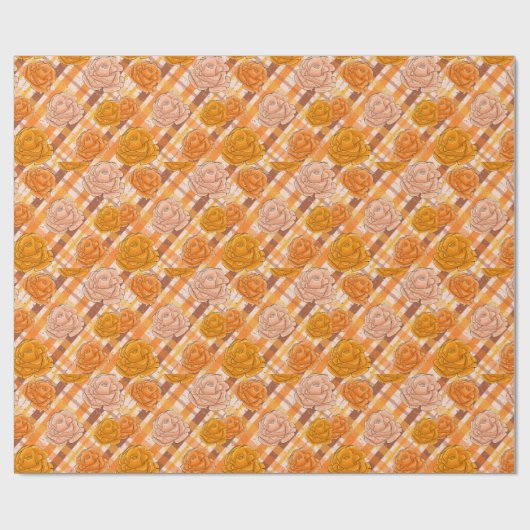 Oranje en roze rozen cadeaupapier (Vlak)