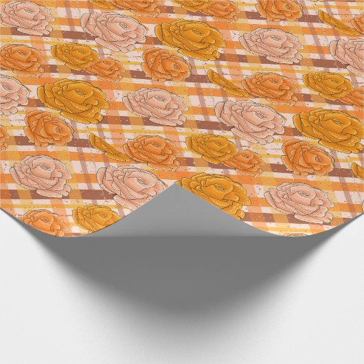 Oranje en roze rozen cadeaupapier (Hoek)