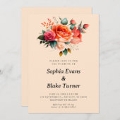 Oranje en roze rozen Gele Florale bruiloft Kaart (Voorkant / Achterkant)