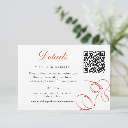 Oranje en roze rozendetaillering RSVP kaartje (Staand voorkant)