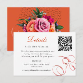 Oranje en roze rozendetaillering RSVP kaartje