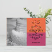 Oranje en roze save the date trouwkaart kaart (Staand voorkant)