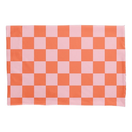 Oranje en Roze Schaakbord Patroon Kussensloop (Voorkant)