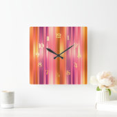 Oranje en roze strepen vierkante klok (Huis)