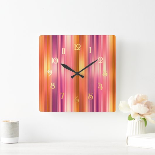 Oranje en roze strepen vierkante klok (Huis)