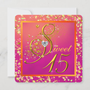 Oranje en Roze Sweet Fifteen Feest Kaart