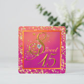 Oranje en roze Sweet Fifteen Party Kaart (Staand voorkant)