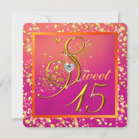 Oranje en roze Sweet Fifteen Party Kaart (Voorkant)