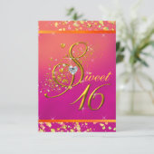 Oranje en roze Sweet Sixteen Party Kaart (Staand voorkant)
