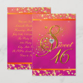 Oranje en roze Sweet Sixteen Party Kaart (Voorkant / Achterkant)