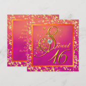 Oranje en roze Sweet Sixteen Party Kaart (Voorkant / Achterkant)