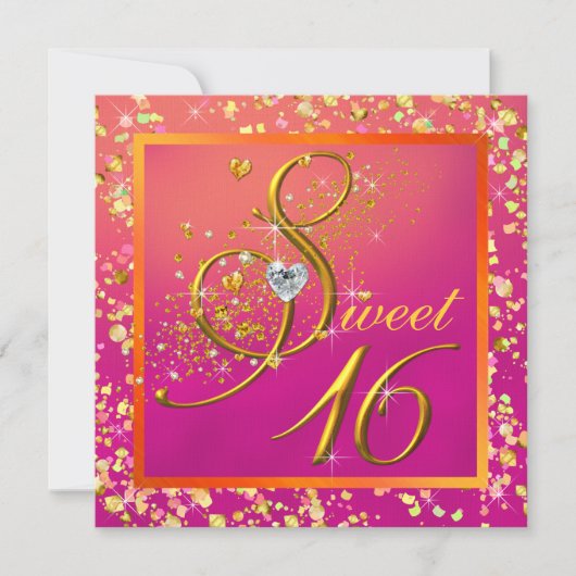 Oranje en roze Sweet Sixteen Party Kaart (Voorkant)