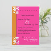 Oranje en roze uitnodiging voor sierweddenschappen (Staand voorkant)