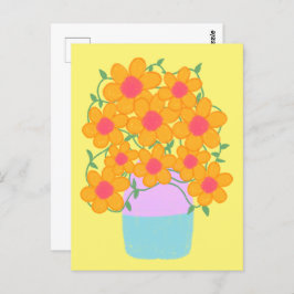 Oranje en roze voorjaarsbloemen briefkaart